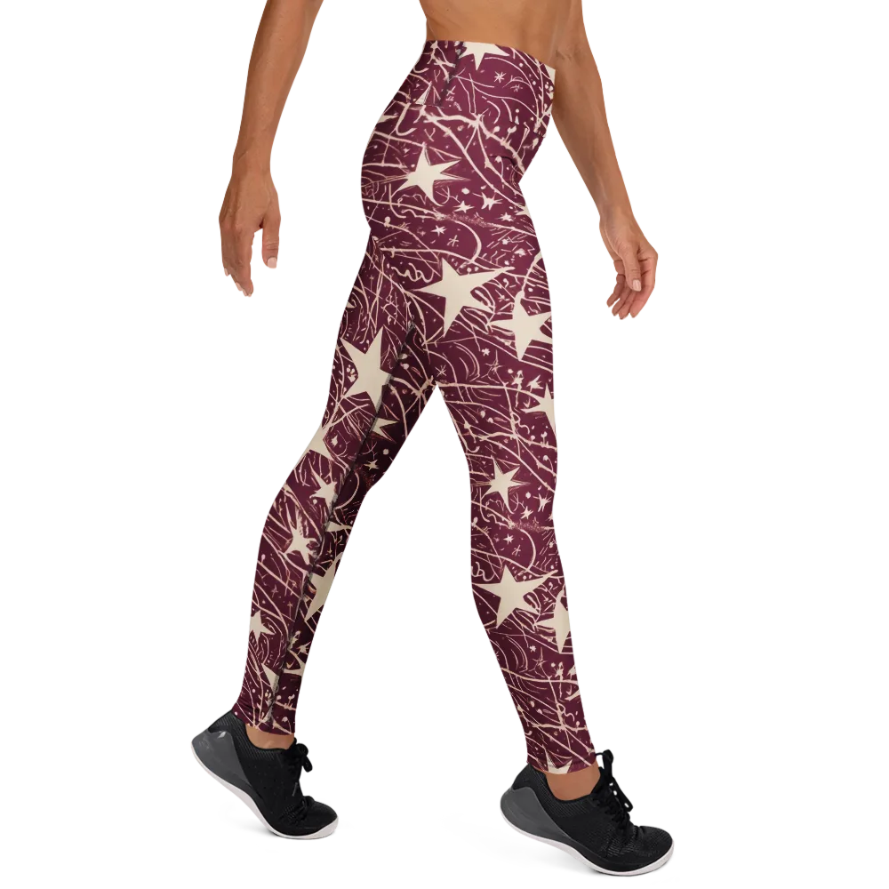 Burgundy Starfall on Yoga Leggings — Right