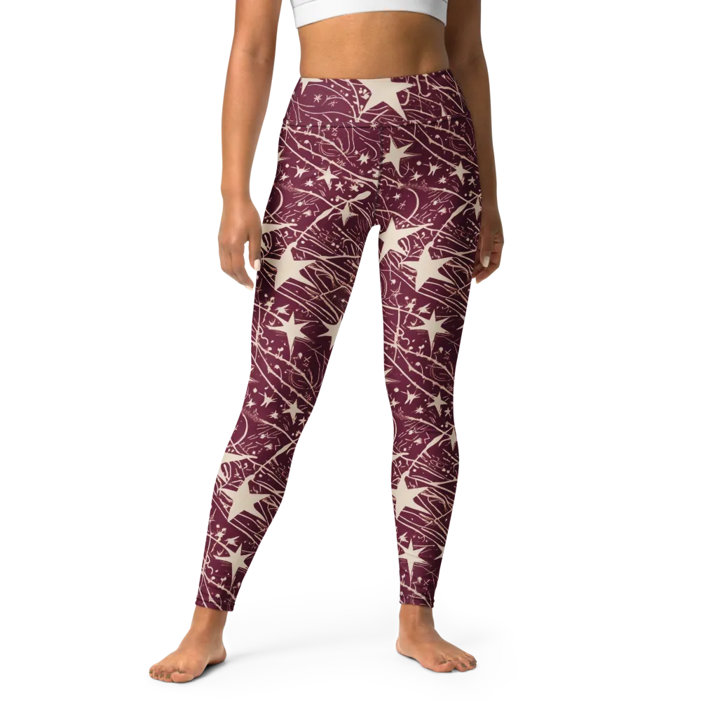 Burgundy Starfall on Yoga Leggings — Front