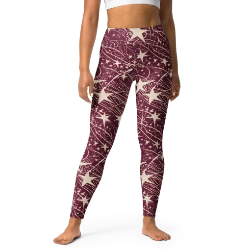 Burgundy Starfall on a Yoga Leggings