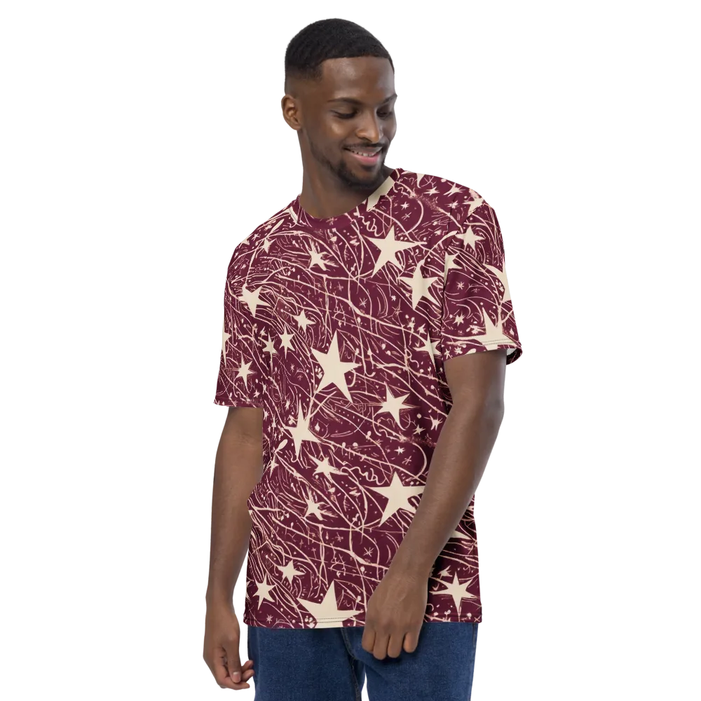 Burgundy Starfall on Men's Crew Neck T-Shirt — Left