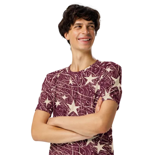 Burgundy Starfall on a Men's Crew Neck T-Shirt