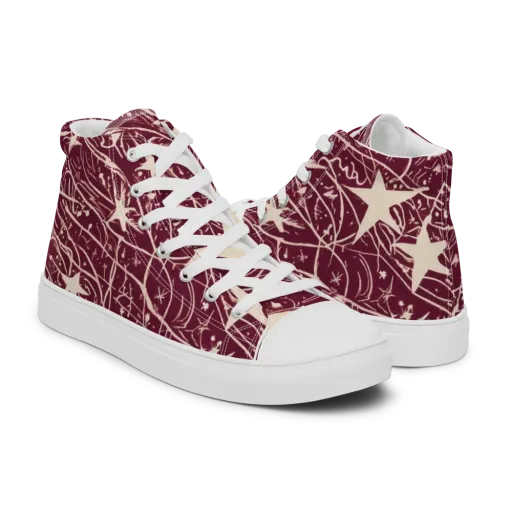 Burgundy Starfall on a Men's High Top Canvas Shoes