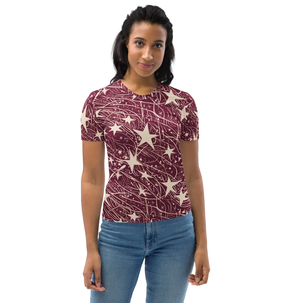 Burgundy Starfall on Women's Crew Neck T-Shirt — Front