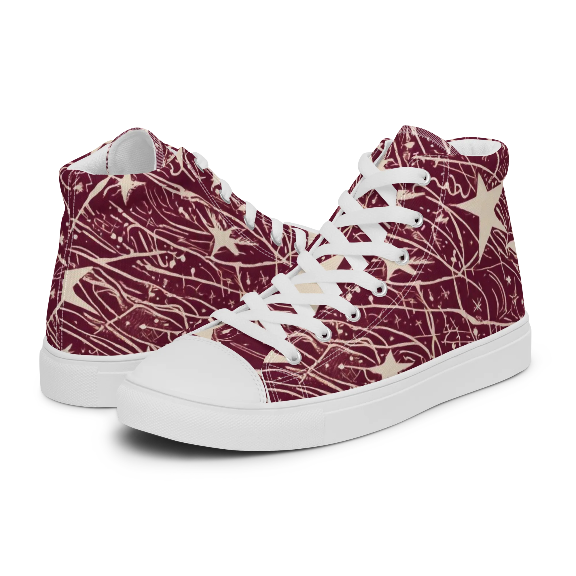 Burgundy Starfall on Women's High Top Canvas Shoes — Left