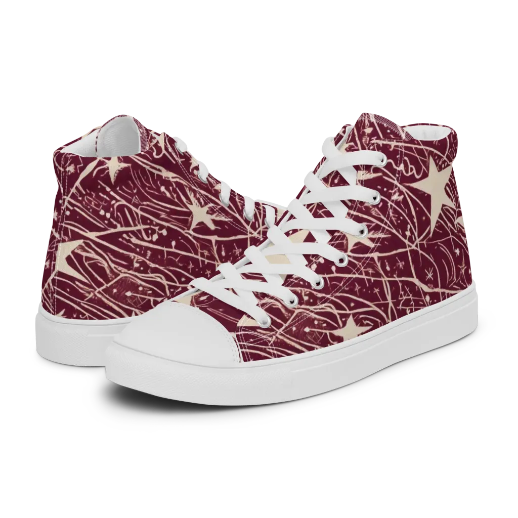 Burgundy Starfall on Women's High Top Canvas Shoes — Left
