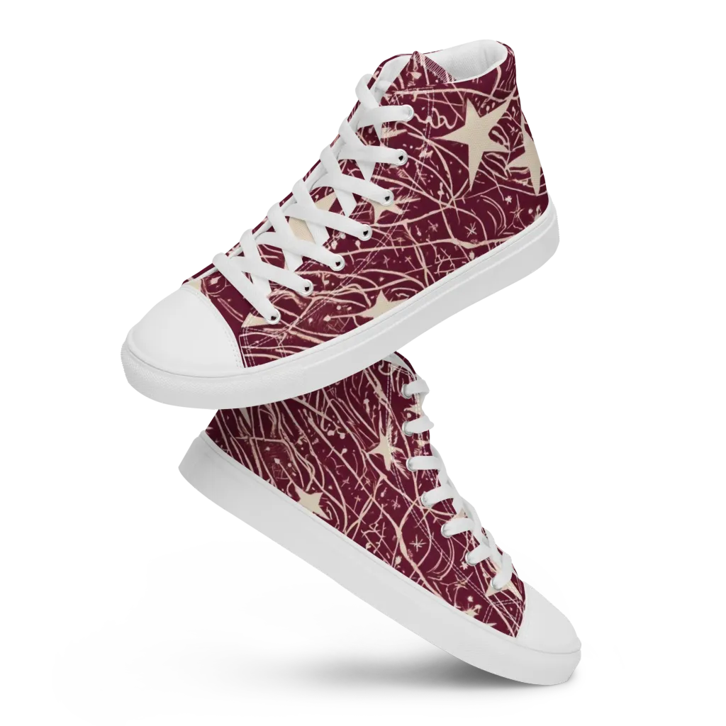 Burgundy Starfall on Women's High Top Canvas Shoes — Front