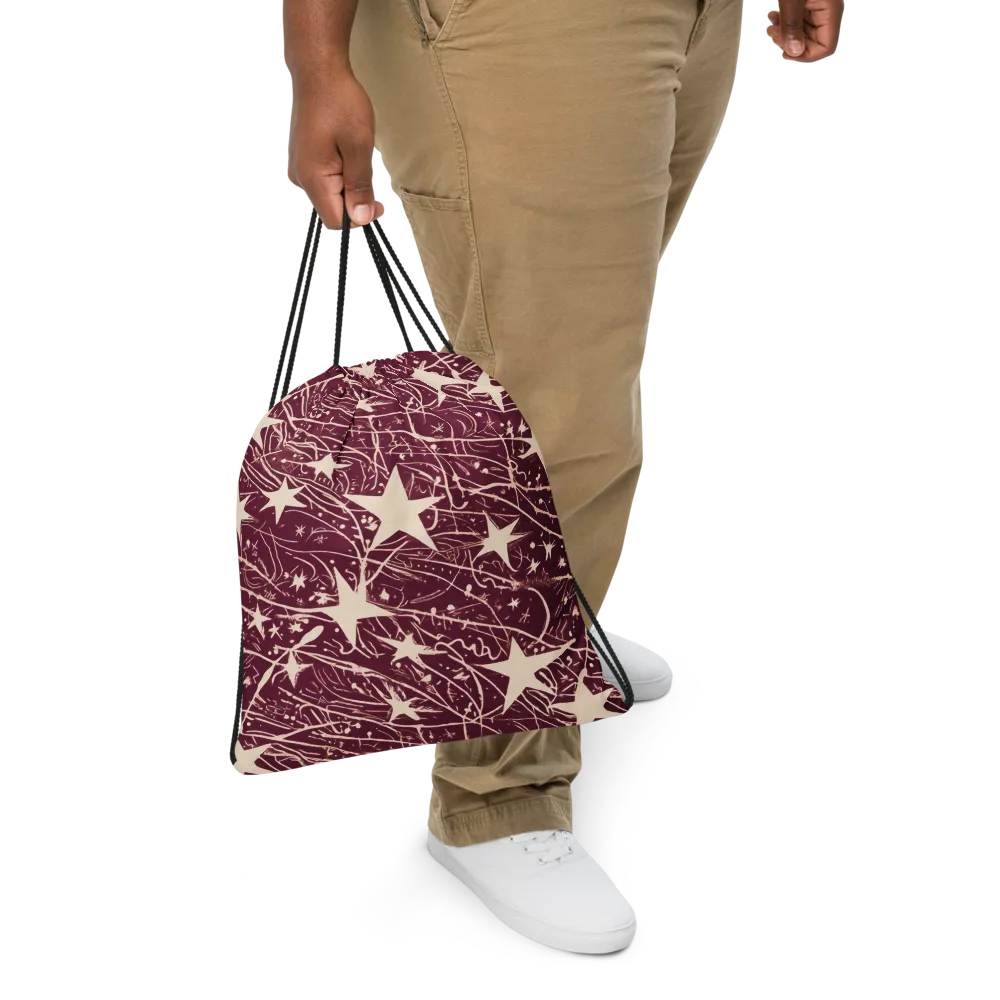 Burgundy Starfall on Drawstring Bag — Front