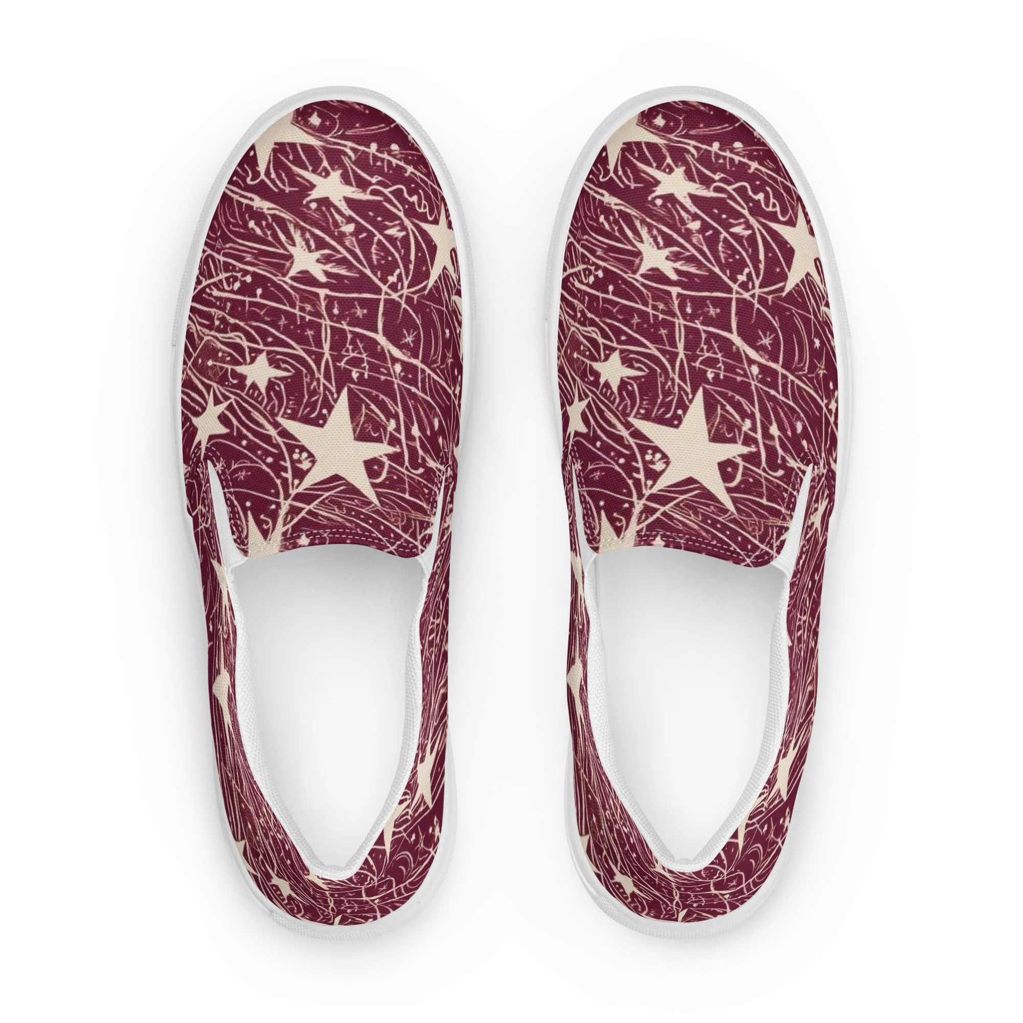 Burgundy Starfall on Women's Slip-On Canvas Shoes — Front