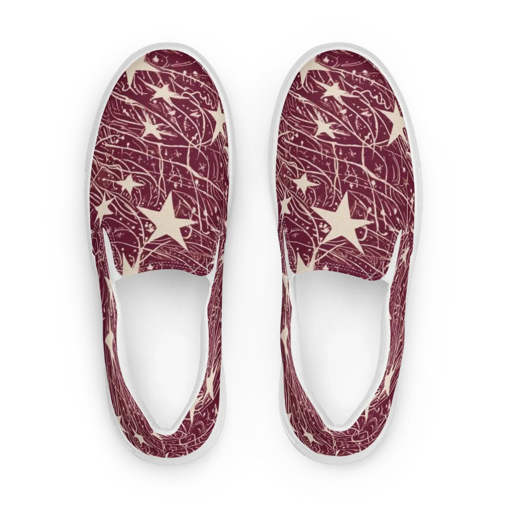 Burgundy Starfall on Women's Slip-On Canvas Shoes — Front