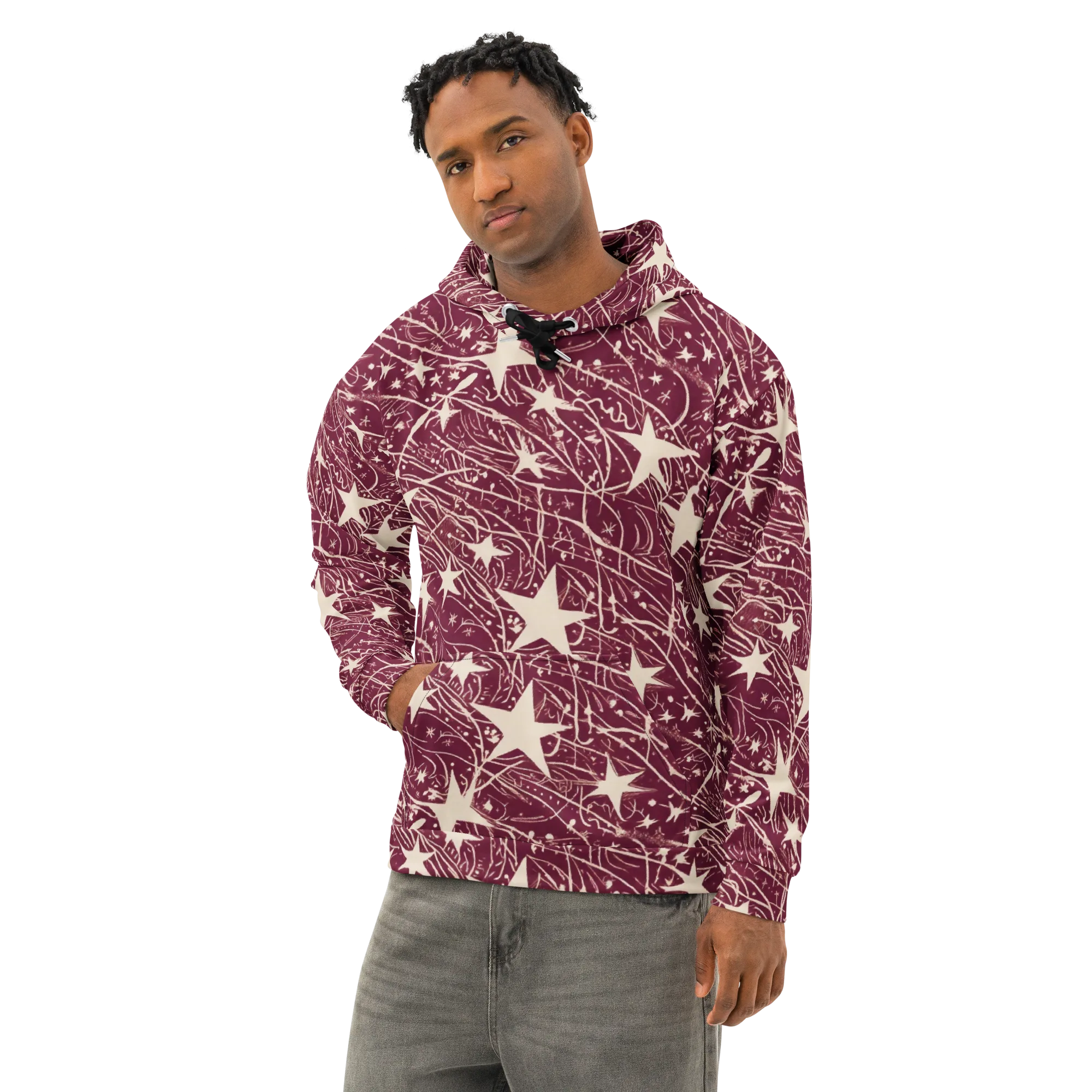 Burgundy Starfall on Cotton Hoodie — Left Front