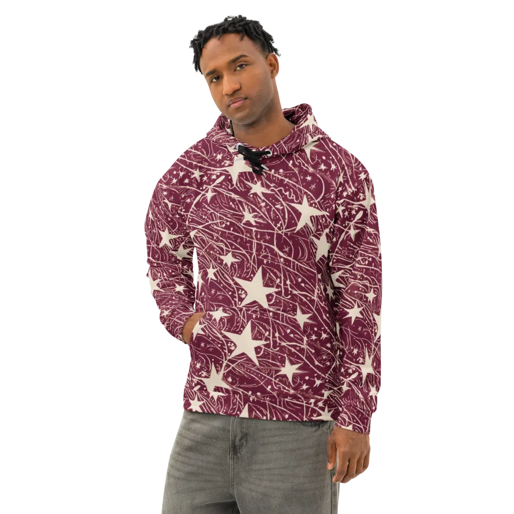 Burgundy Starfall on Cotton Hoodie — Left Front