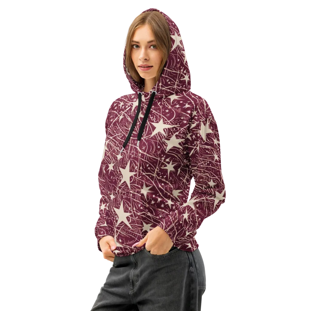 Burgundy Starfall on Cotton Hoodie — Left Front