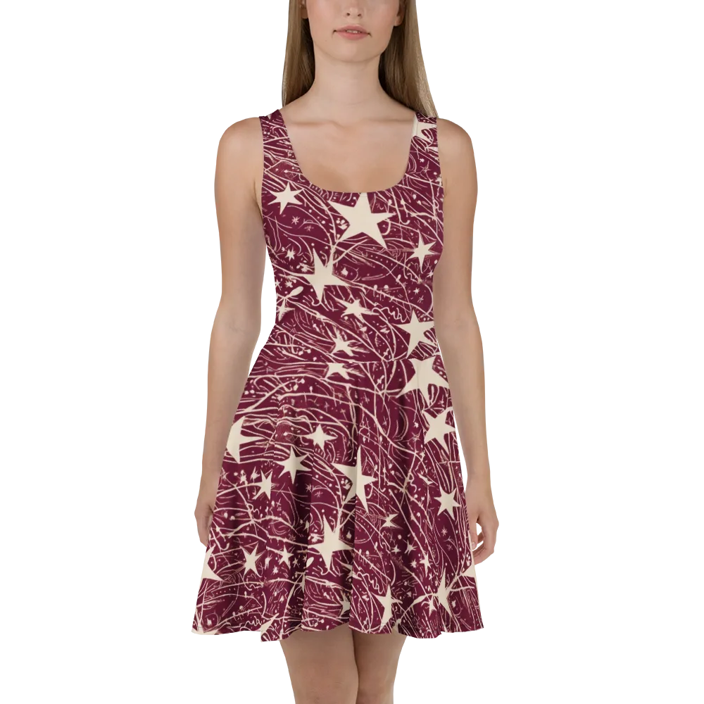 Burgundy Starfall on Skater Dress — Front