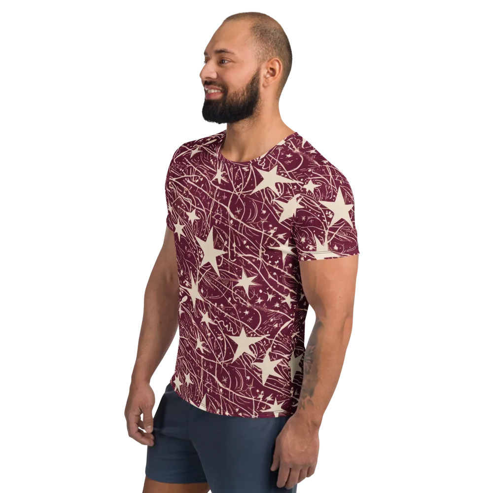 Burgundy Starfall on Men's Athletic T-Shirt — Left