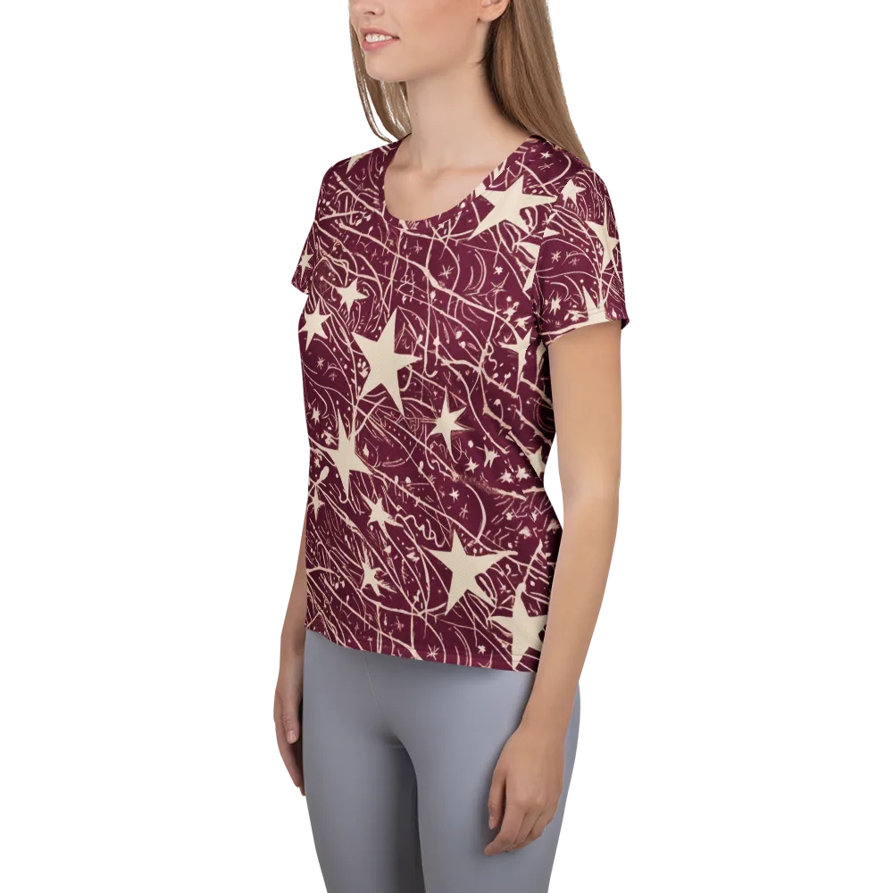 Burgundy Starfall on Women's Athletic T-Shirt — Left