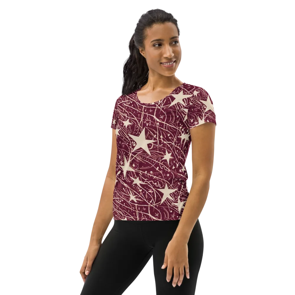 Burgundy Starfall on Women's Athletic T-Shirt — Left
