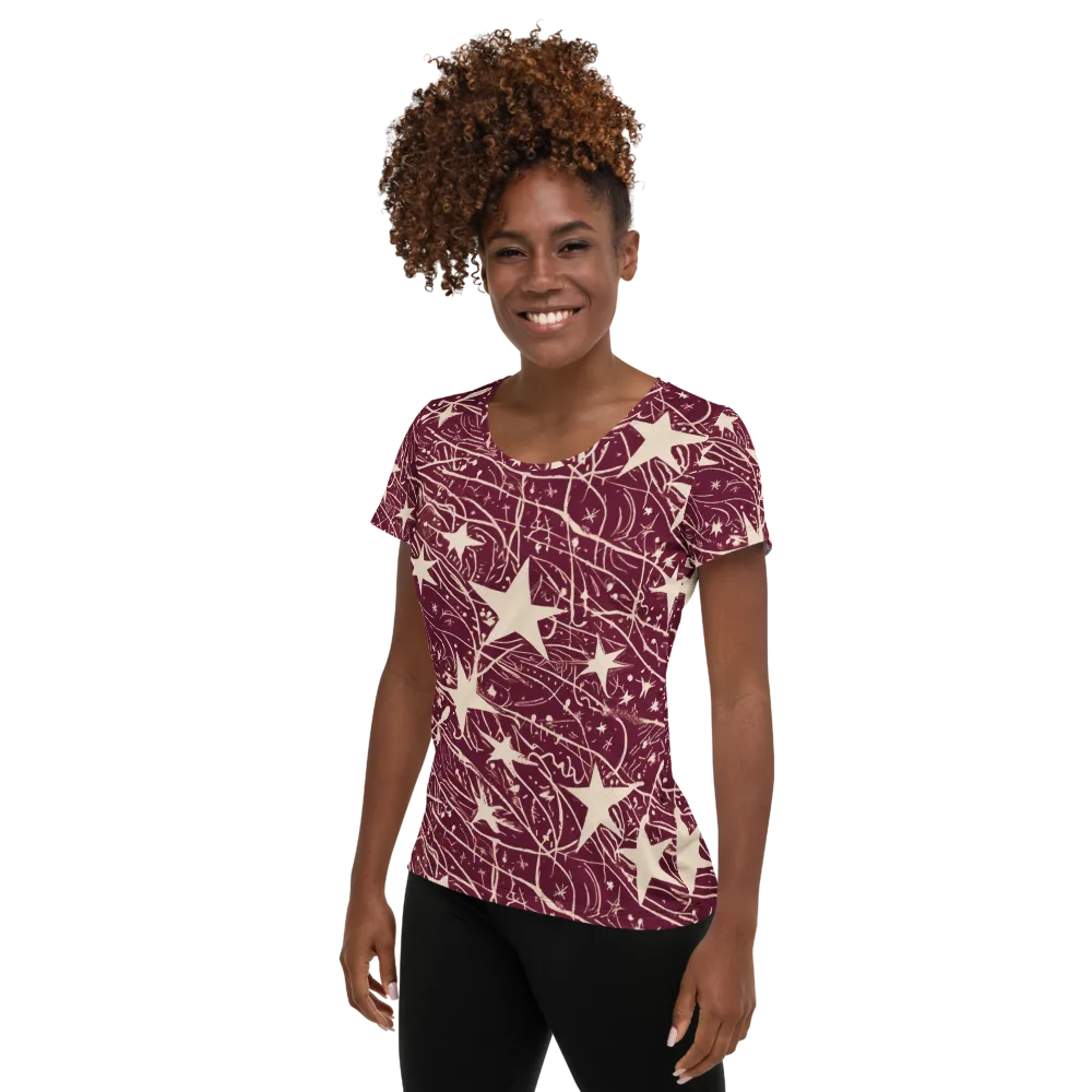 Burgundy Starfall on Women's Athletic T-Shirt — Left