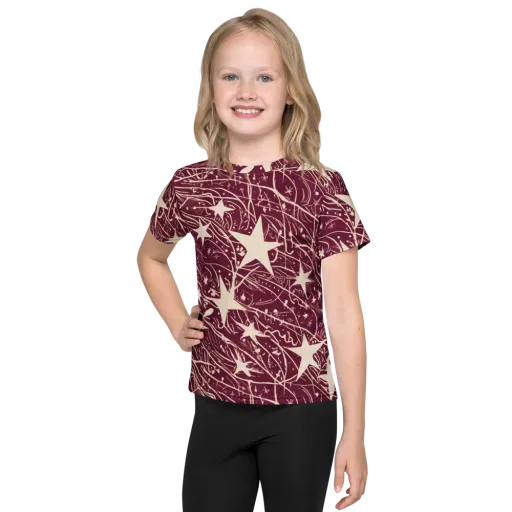Burgundy Starfall on a Kids Crew Neck T-Shirt