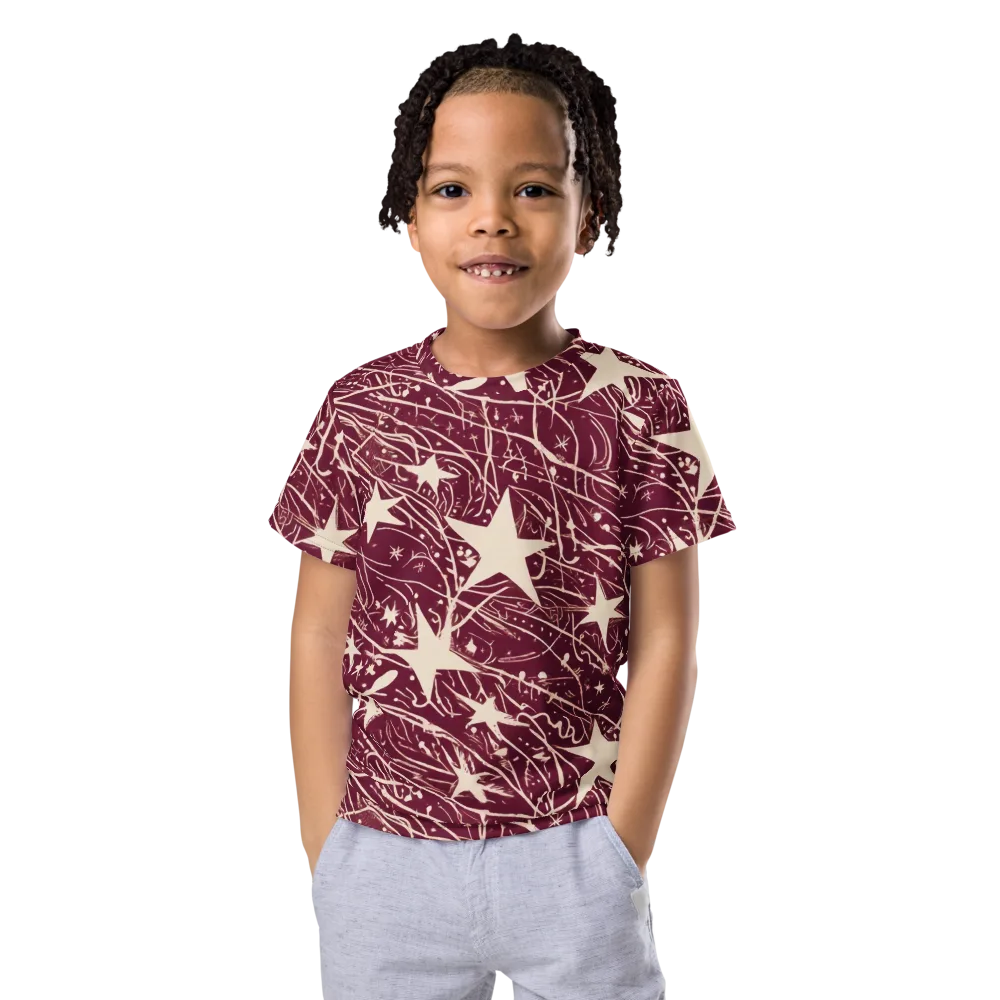 Burgundy Starfall on Kids Crew Neck T-Shirt — Front