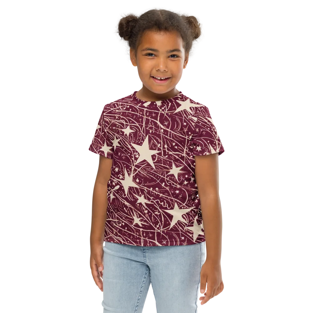 Burgundy Starfall on Kids Crew Neck T-Shirt — Front