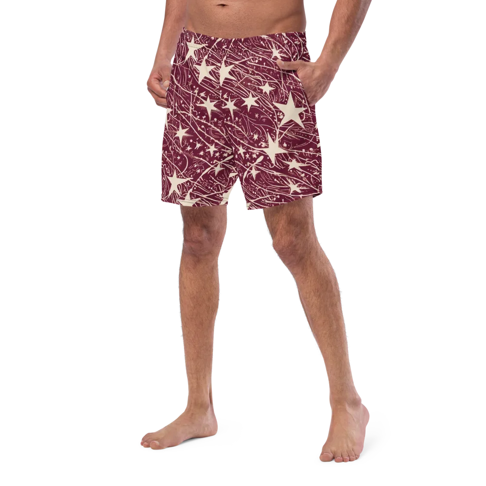 Burgundy Starfall on Swim Trunks — Left Front