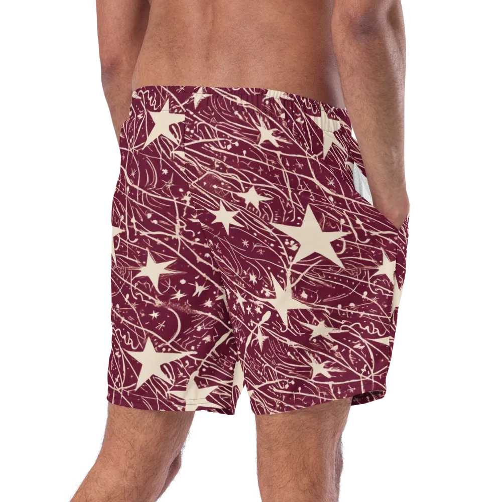 Burgundy Starfall on Swim Trunks — Right Back