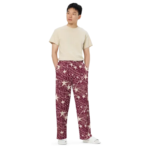 Burgundy Starfall on a Wide-Leg Pants