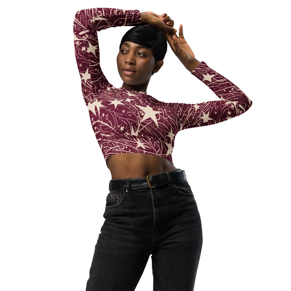 Burgundy Starfall on Long Sleeve Crop Top — Front