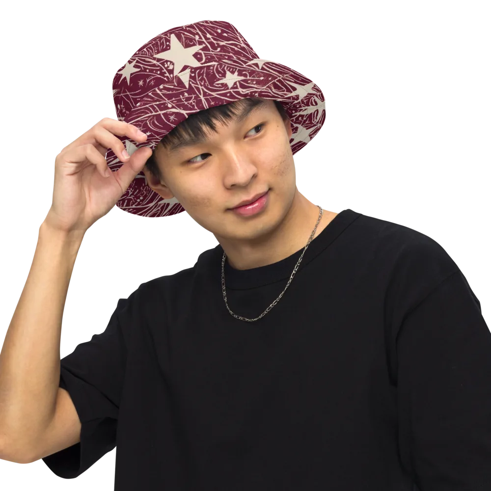 Burgundy Starfall on Reversible Bucket Hat — Front Inside