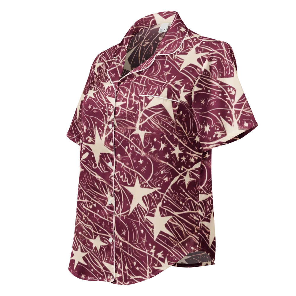 Burgundy Starfall on Women's Short Sleeve Pajama Top — Left Front