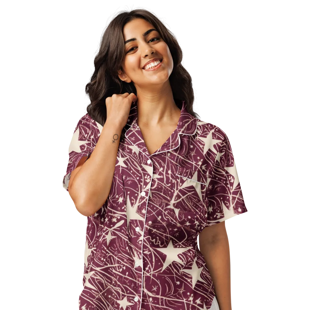 Burgundy Starfall on Women's Short Sleeve Pajama Top — Front