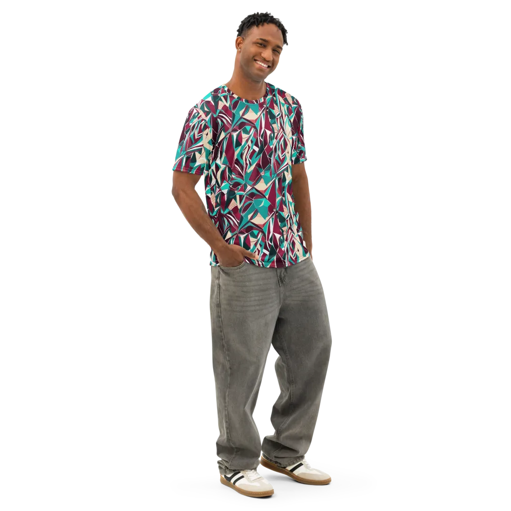 Bordeaux Prism on Men's Cotton Crew Neck T-Shirt — Right Front