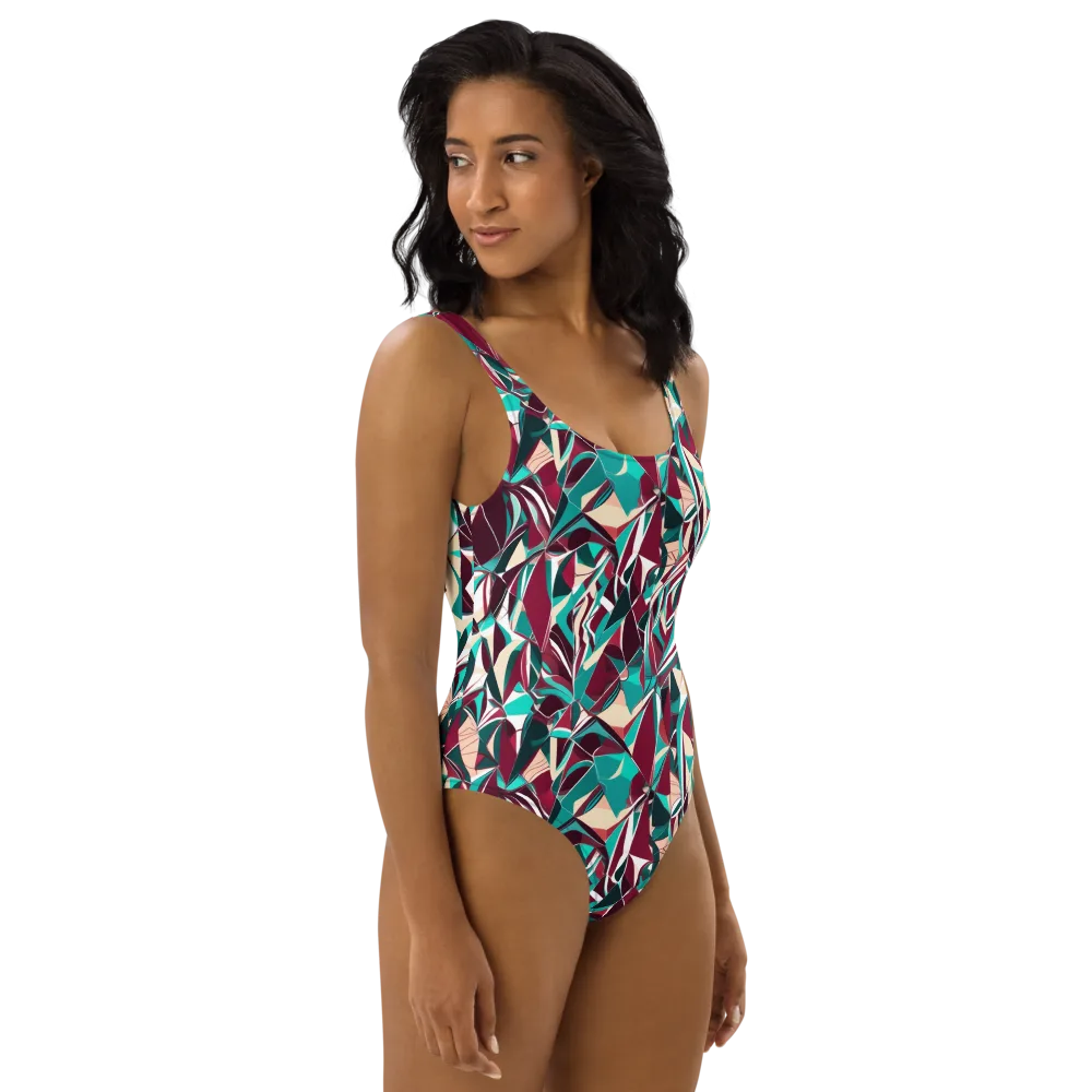 Bordeaux Prism on One-Piece Swimsuit — Right