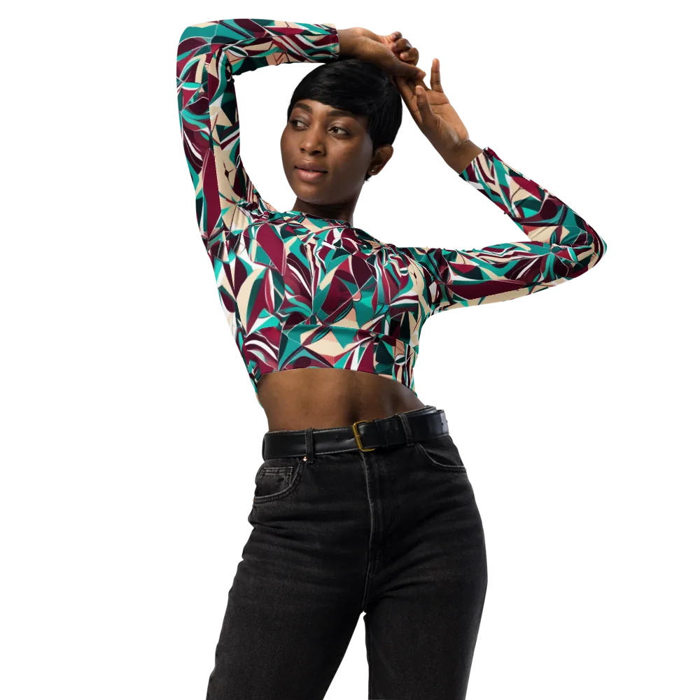 Bordeaux Prism on Long Sleeve Crop Top — Front