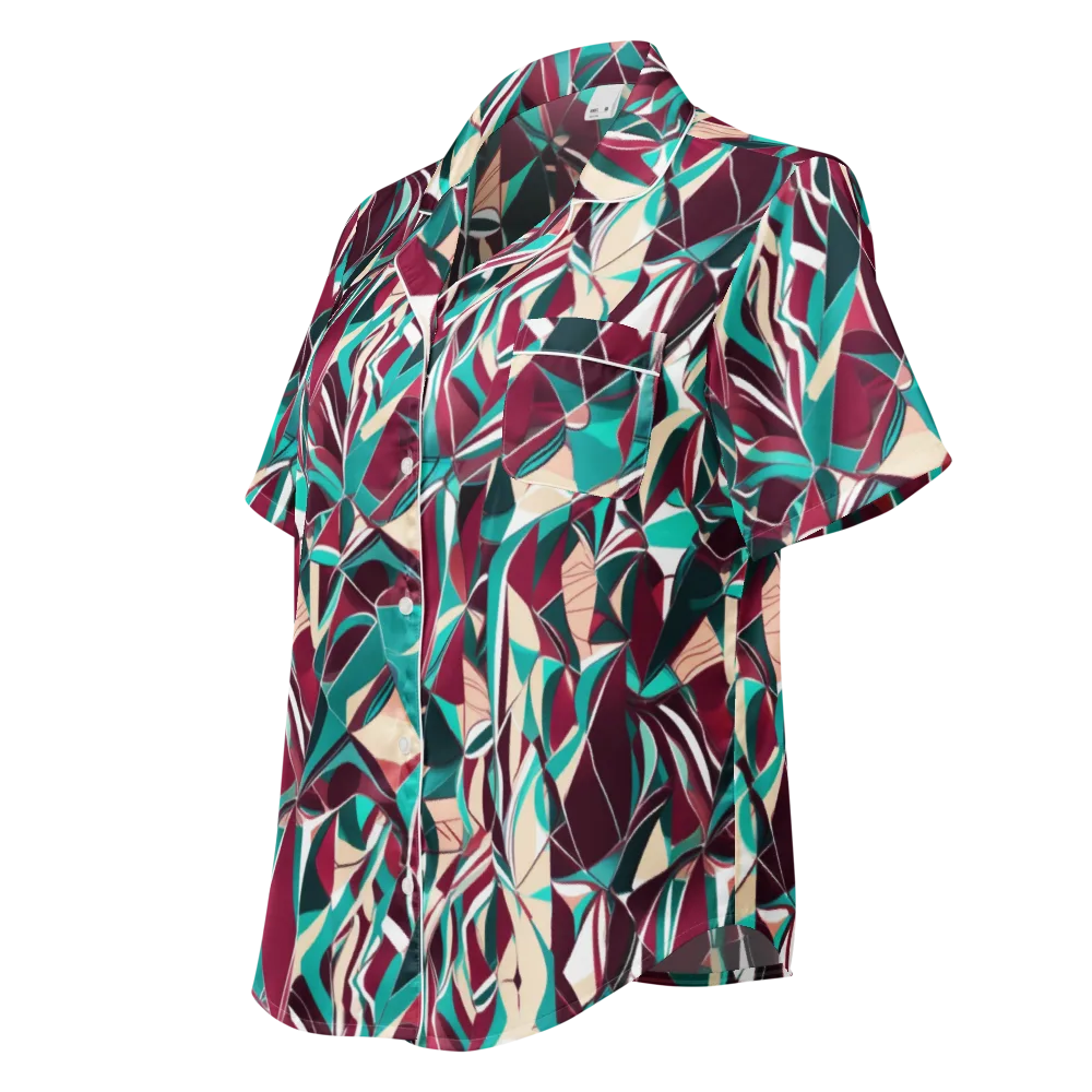 Bordeaux Prism on Women's Short Sleeve Pajama Top — Left Front