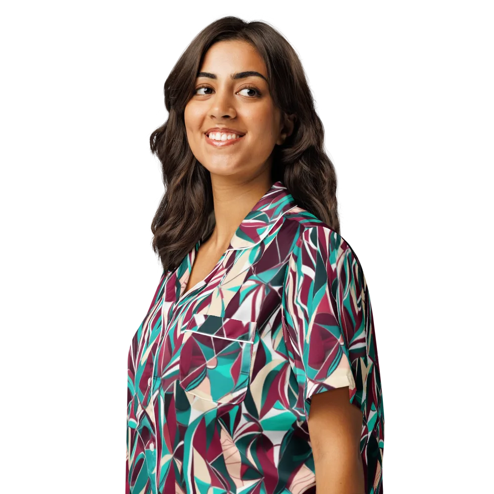 Bordeaux Prism on Women's Short Sleeve Pajama Top — Left Front