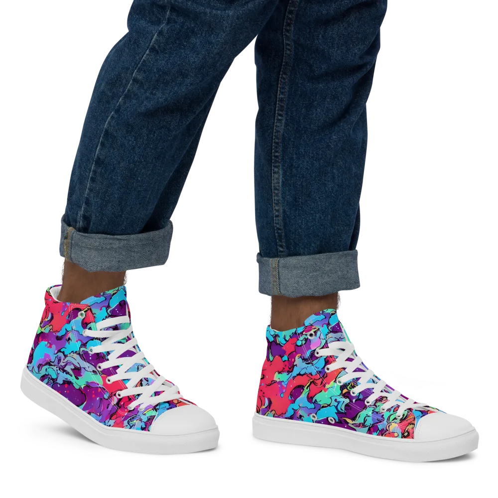 Candy Collapse on Men's High Top Canvas Shoes — Right