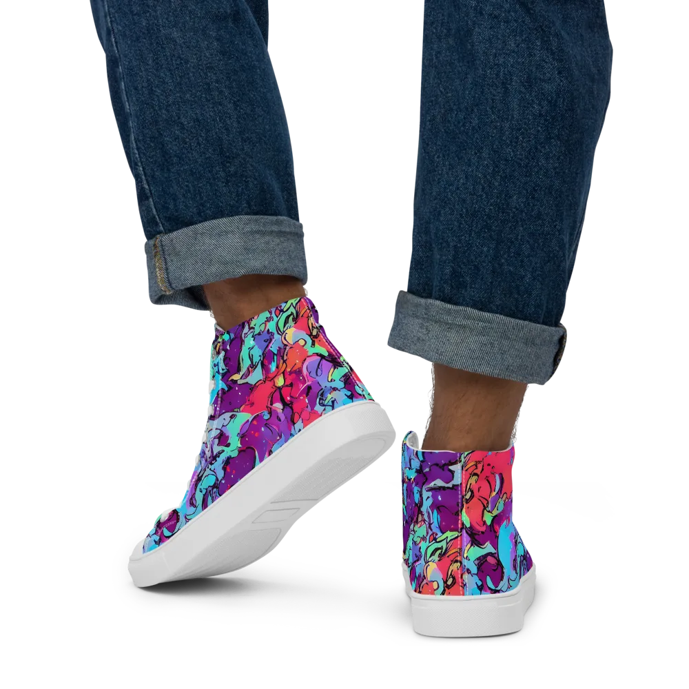 Candy Collapse on Men's High Top Canvas Shoes — Back