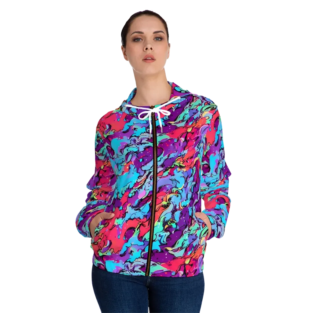 Candy Collapse on Women's Full-Zip Hoodie — Front On Person