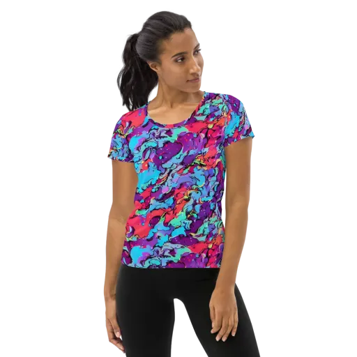 Candy Collapse on a Women's Athletic T-Shirt