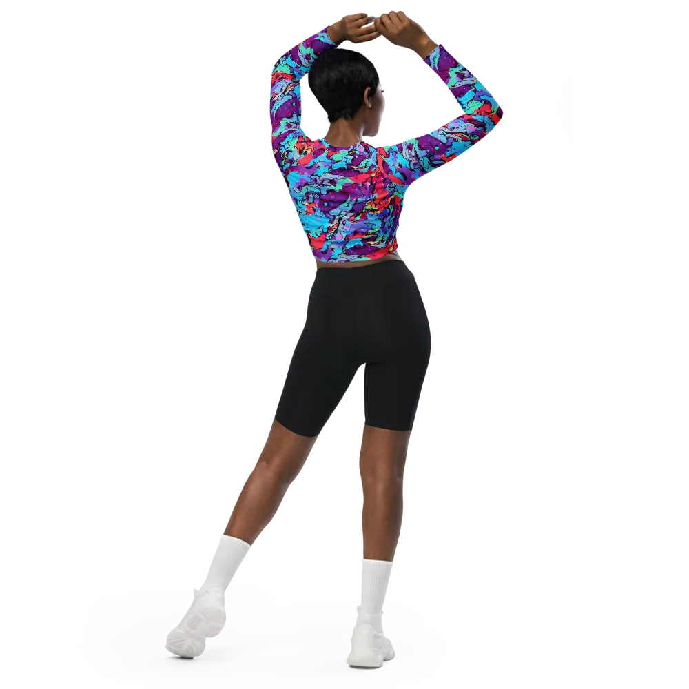 Candy Collapse on Long Sleeve Crop Top — Back