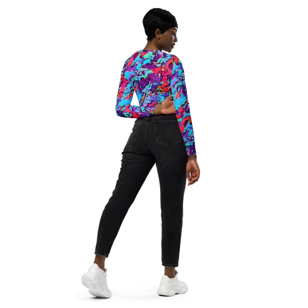 Candy Collapse on Long Sleeve Crop Top — Right Back