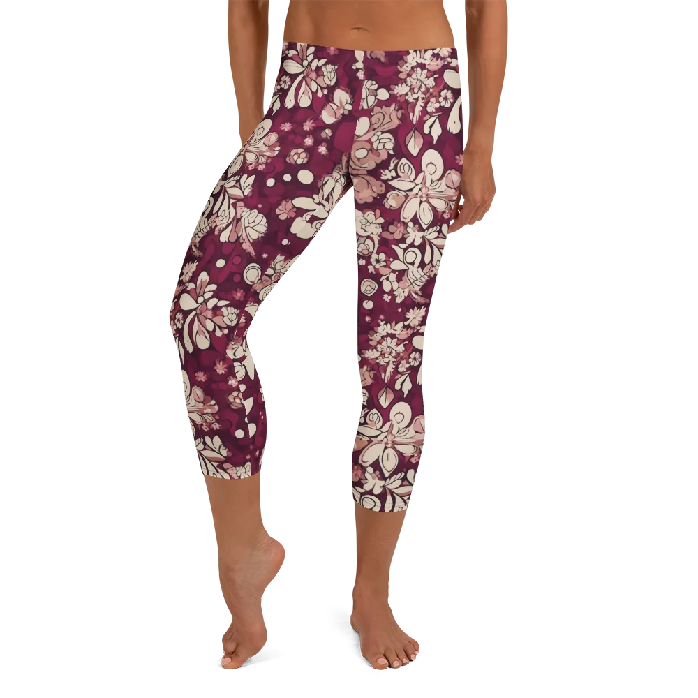 Merlot Meadow on Capri Leggings — Front