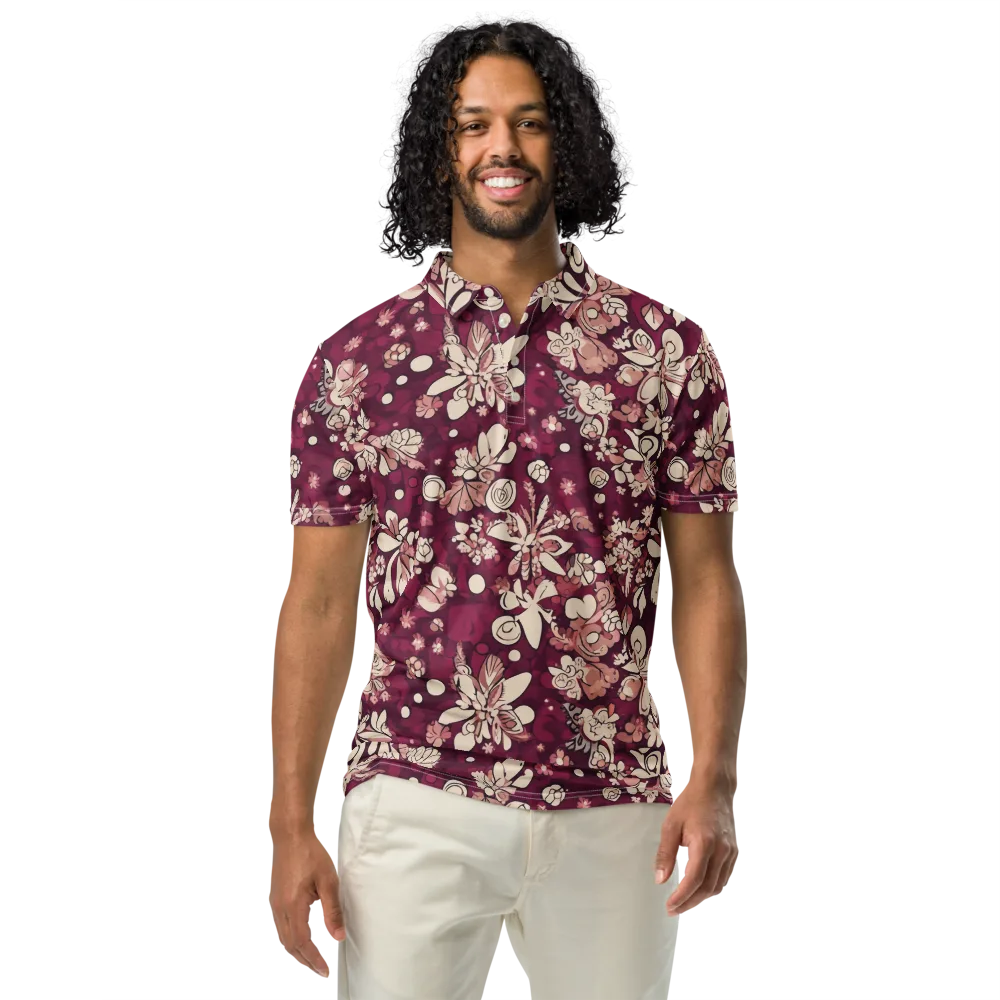 Merlot Meadow on Men's Slim Fit Polo Shirt — Front