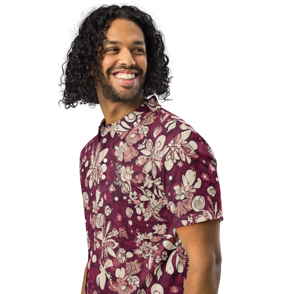 Merlot Meadow on Men's Slim Fit Polo Shirt — Left Front