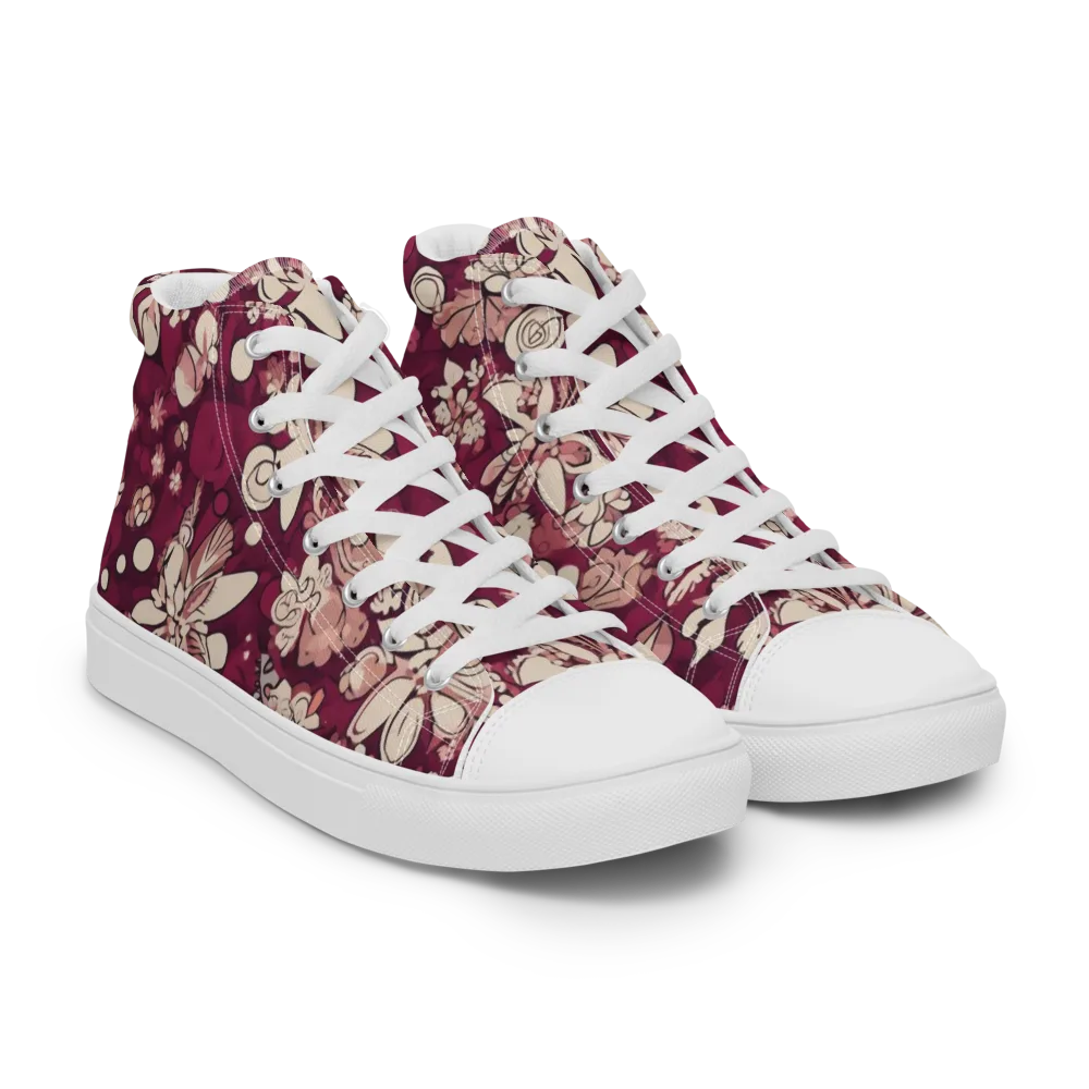 Merlot Meadow on Men's High Top Canvas Shoes — Right Front