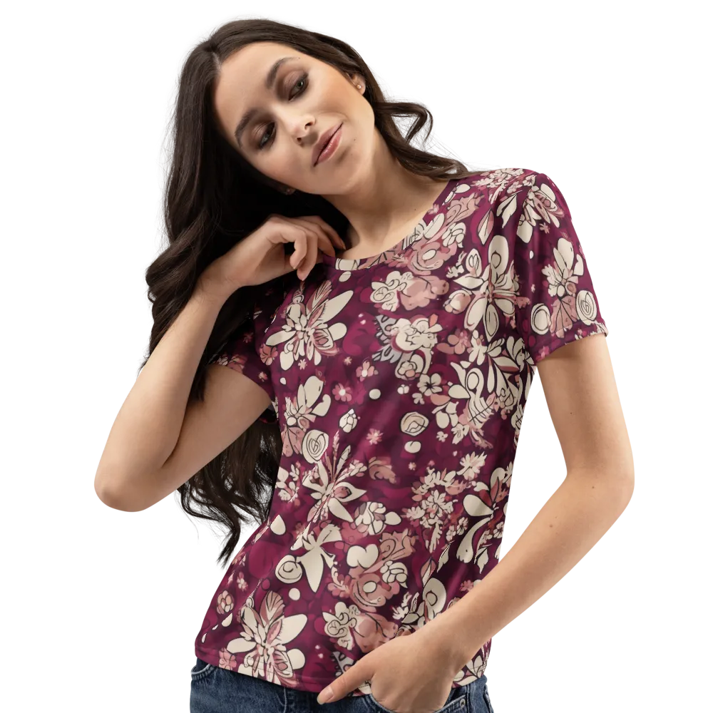 Merlot Meadow on Women's Crew Neck T-Shirt — Left Front