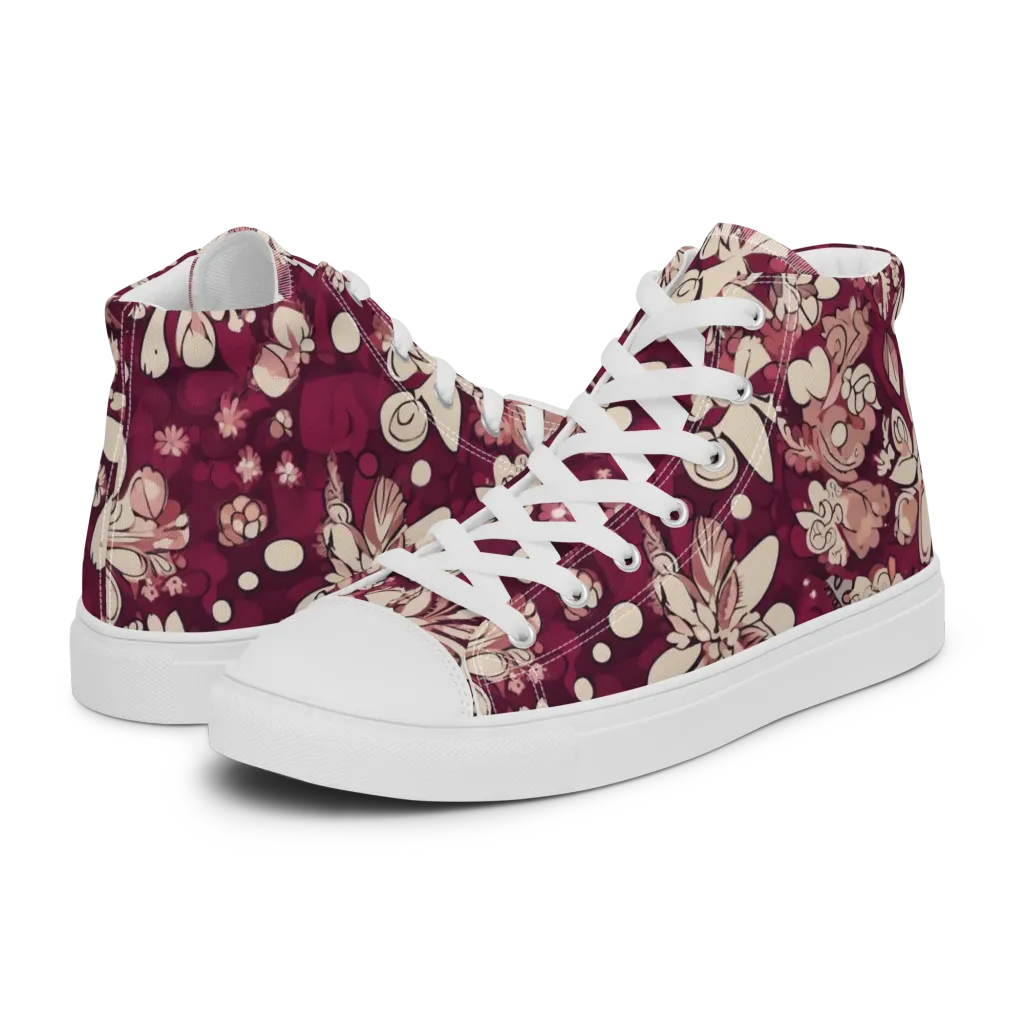 Merlot Meadow on Women's High Top Canvas Shoes — Left