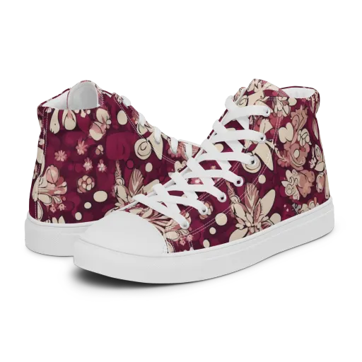 Merlot Meadow on a Women's High Top Canvas Shoes