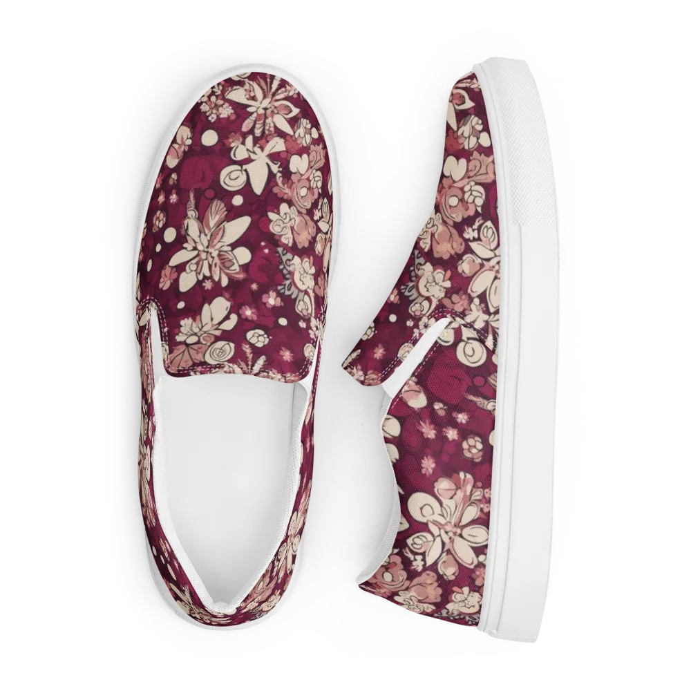Merlot Meadow on Men's Slip-On Canvas Shoes — Front